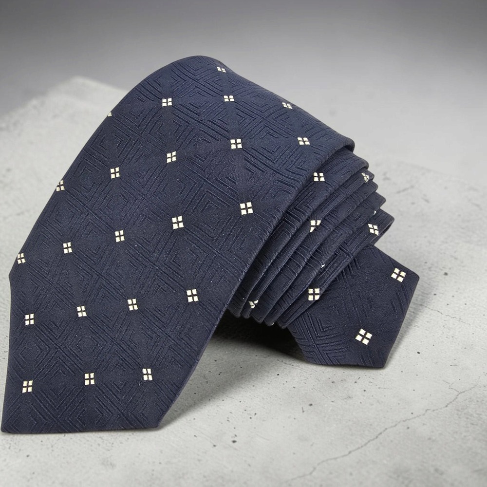 Ralph Lauren Purple Label Mens Silk Tie Navy Blue Geometric Pattern Made England